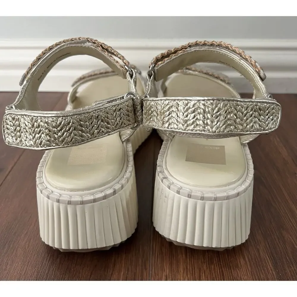 DOLCE VITA Silver Distressed Leather Debra Platform Sandals Shoes Sz 9.5